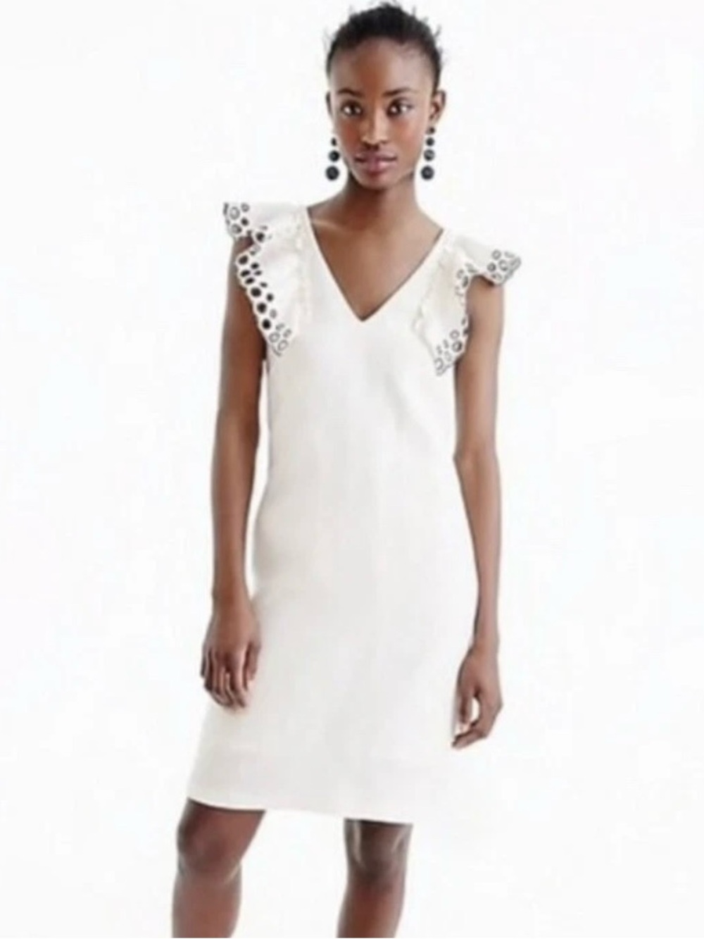 J. Crew Feminine White Eyelet Ruffle Midi Dress Size 00